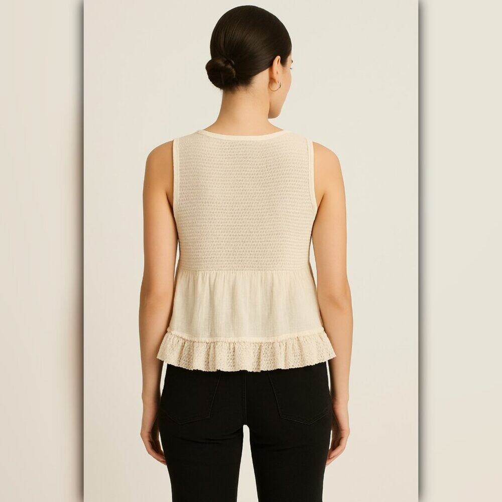 A334 • Cream Textured Ruffle Tank - Picture 2 of 2